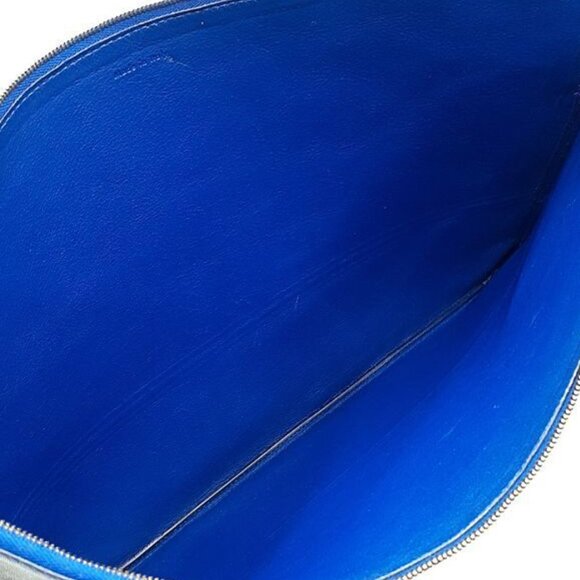 Celine Paris Lambskin Bi-Color Large Clutch Pouch Royal Blue Brown - Picture 3 of 6